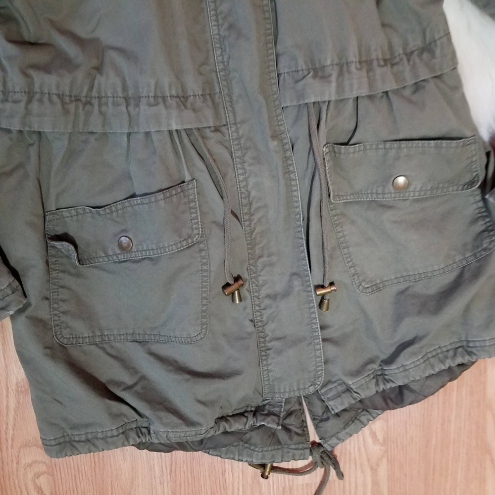 Zip Front Motherhood Hooded Army Green Jacket - Picture 4 of 8